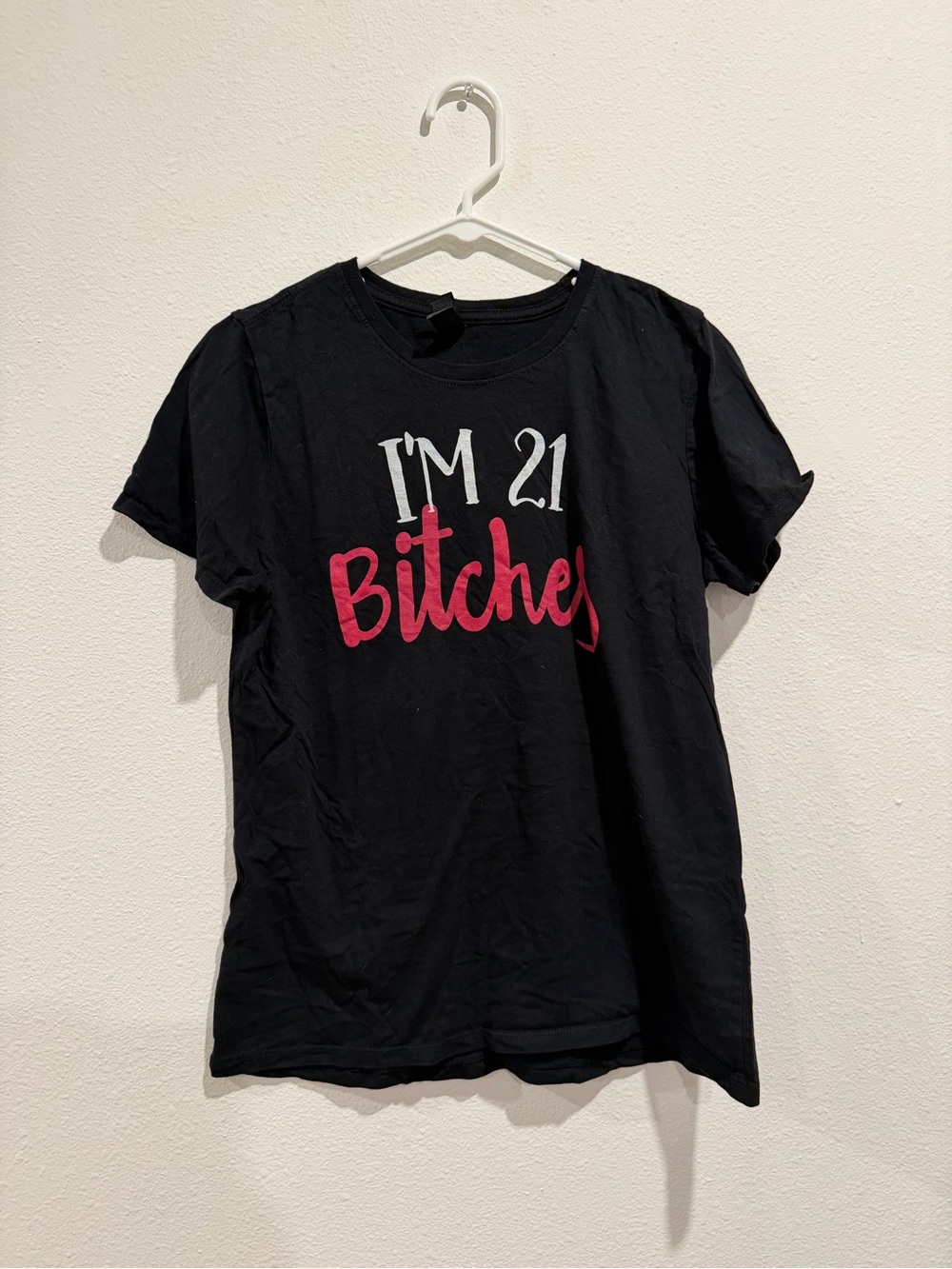 H&M Black Graphic Tee with Pink & White Text